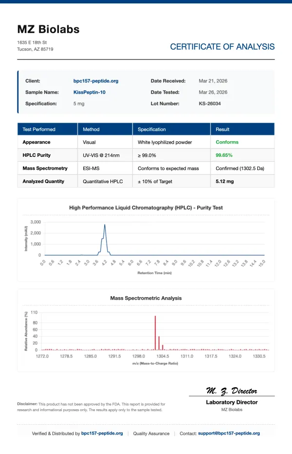 COA_KissPeptin-10_KS-26034 Kisspeptin-10 (HPTA Restart) | 5mg - 10mg | >99% Purity